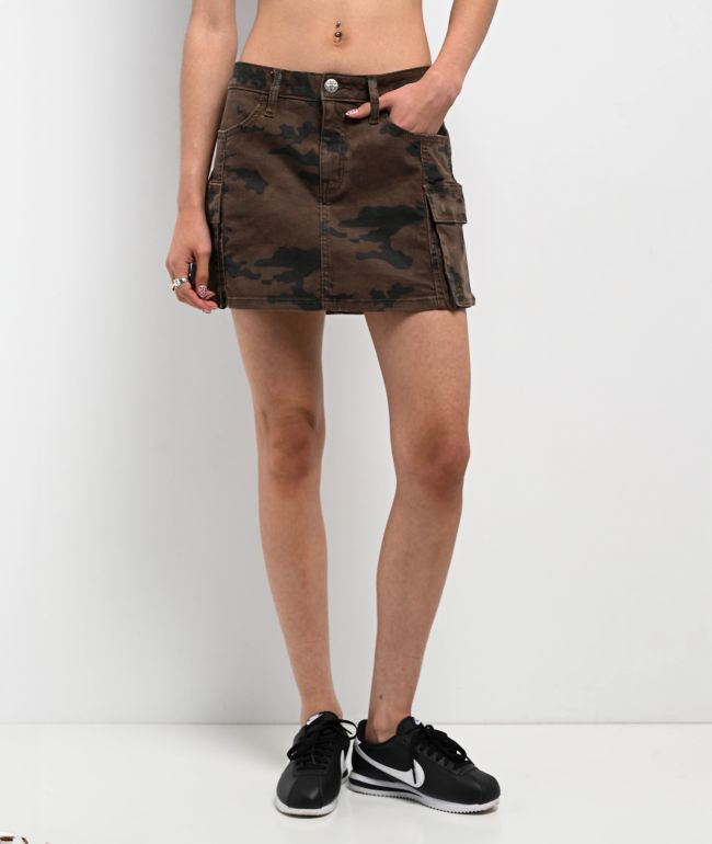 Miss Me Harlee Brown Camo Low Rise Cargo Mini Skirt - Miss Me