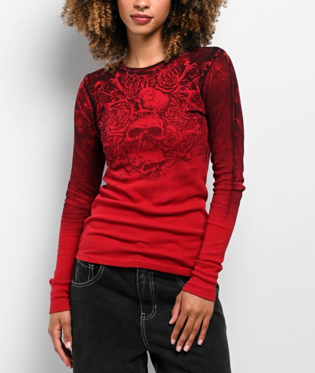 Affliction Crossed Over Dark Navy Wash Thermal Long Sleeve T-Shirt