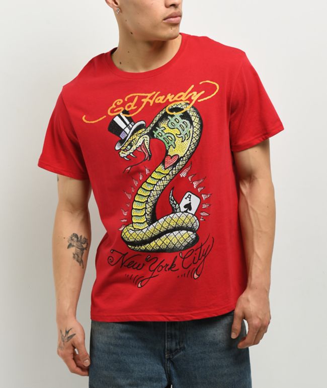 Ed Hardy Cobra Rhinestone Red T-Shirt - Ed Hardy