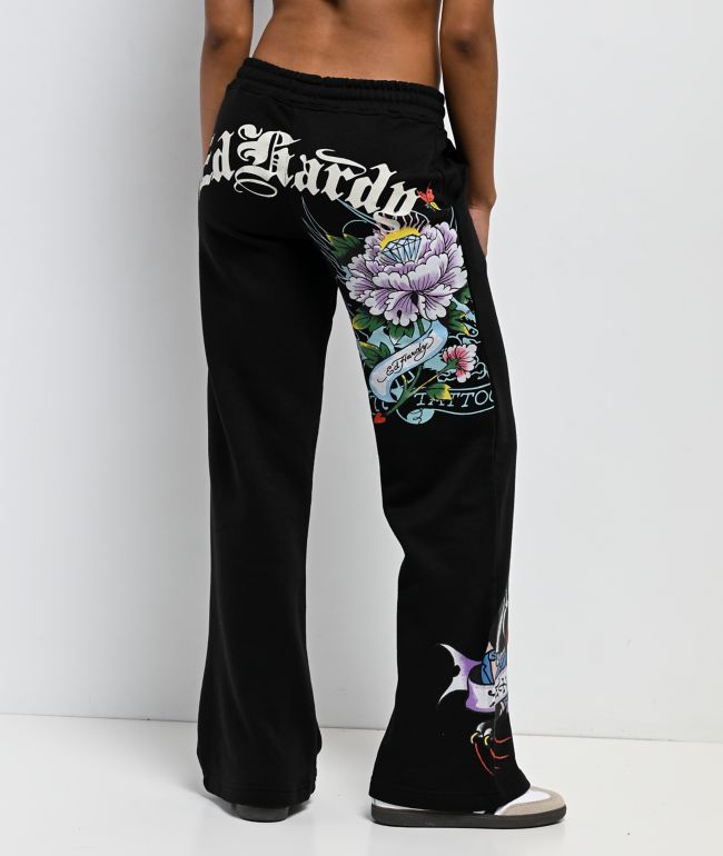 Ed Hardy Mary Green Sherpa Wide Leg Sweatpants
