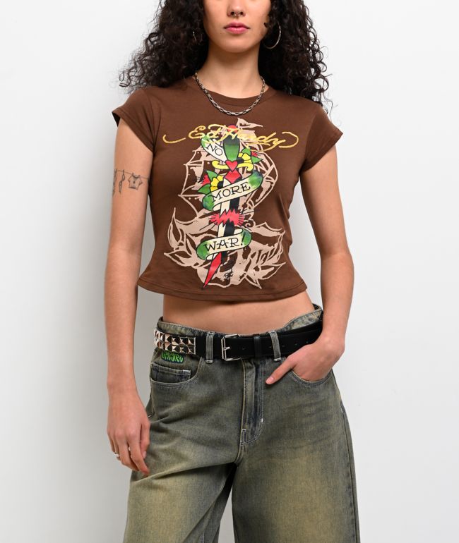 Ed Hardy No War Cocoa Crop T-Shirt - Ed Hardy