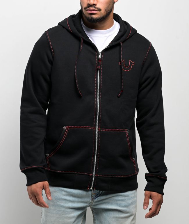 True Religion Big T Black & Red Zip Hoodie
