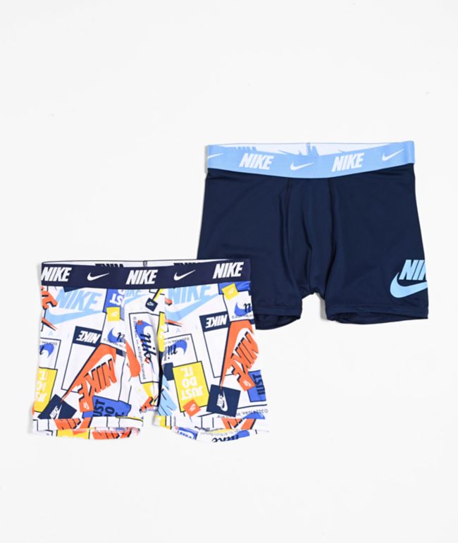Nike Kids Dri-FIT Essential Micro Blue & White 2-Pack Boxer Briefs - Nike