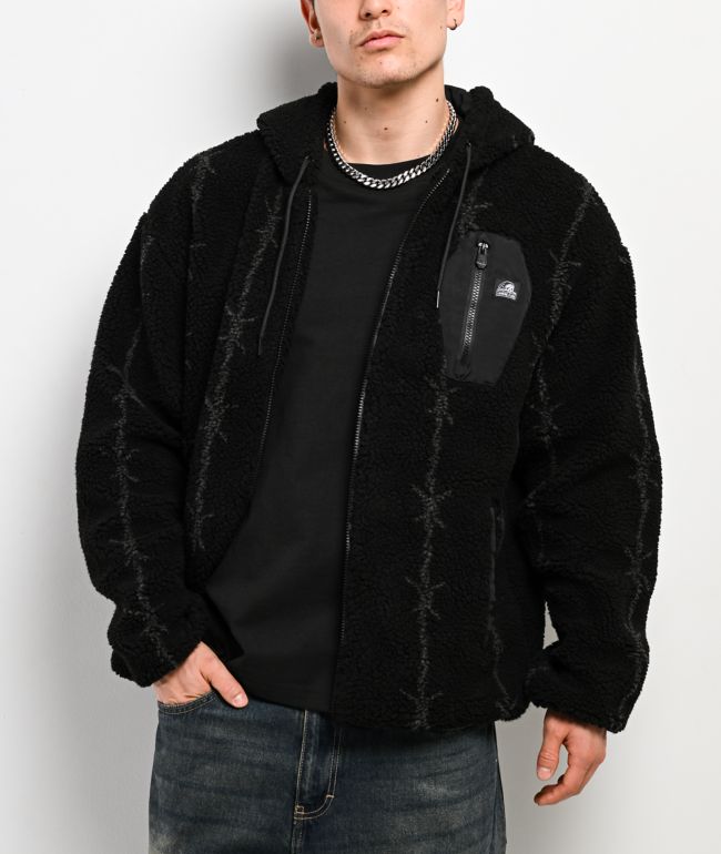 Lurking Class by Sketchy Tank Barbed Black Sherpa Zip Hoodie - Lurking Class by Sketchy Tank
