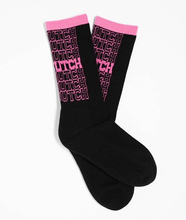 Von Dutch Stacked Black & Pink Crew Socks - Von Dutch