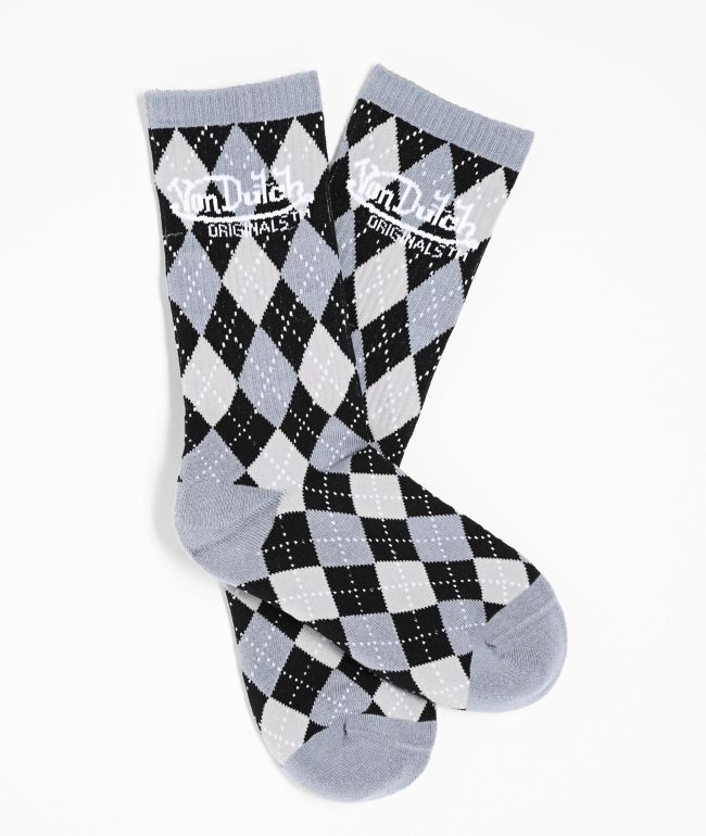 Von Dutch Argyle Stripe Black Crew Socks - Von Dutch