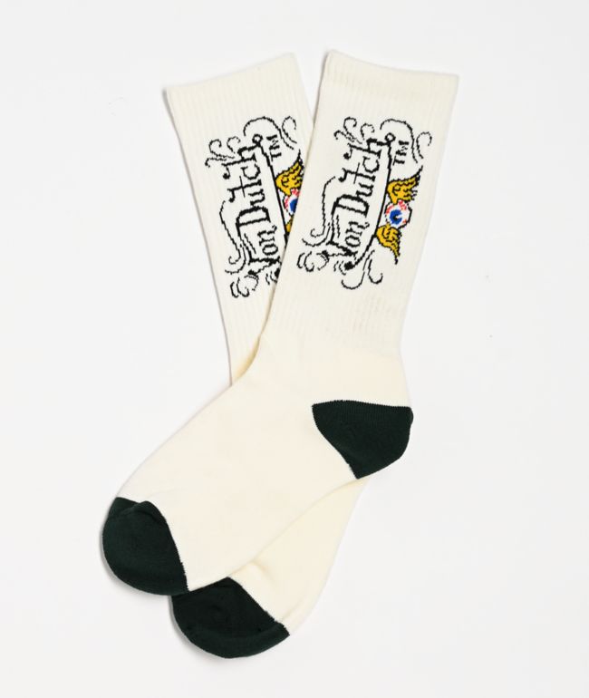Von Dutch Filigree Logo Cream Crew Socks - Von Dutch