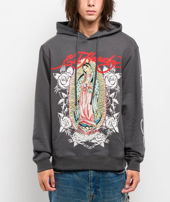 Ed Hardy Mary Rhinestone Charcoal Hoodie | Zumiez
