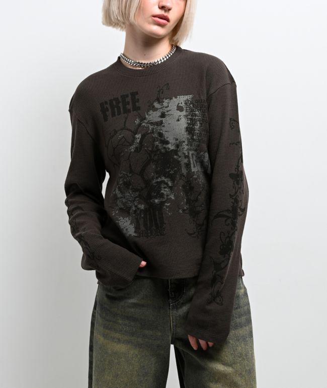 Empyre Jovie Grey Thermal Long Sleeve T-Shirt - Empyre