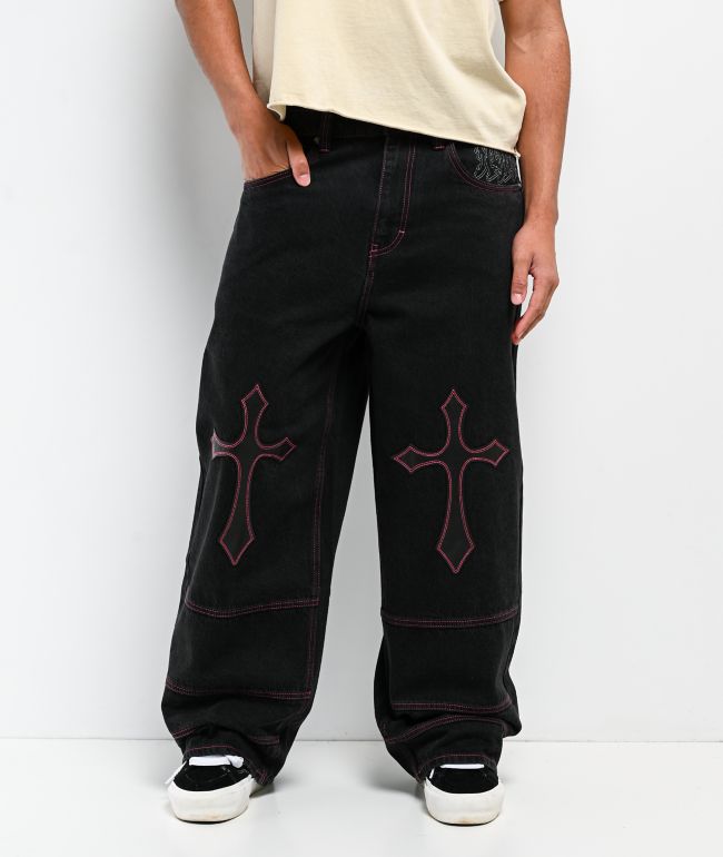 Ninth Hall Astray Pink & Black Thunderhead Wash Ultra Wide Patchwork Jeans - Ninth Hall