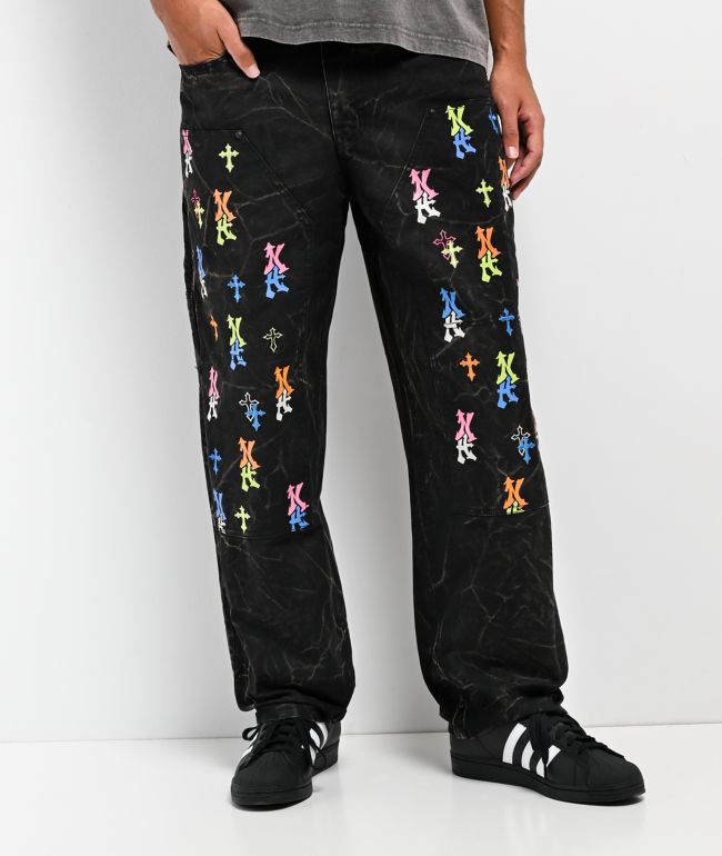 Ninth Hall Ambush Painter Graff Crosses Black Wash Loose Fit Carpenter Jeans - Ninth Hall