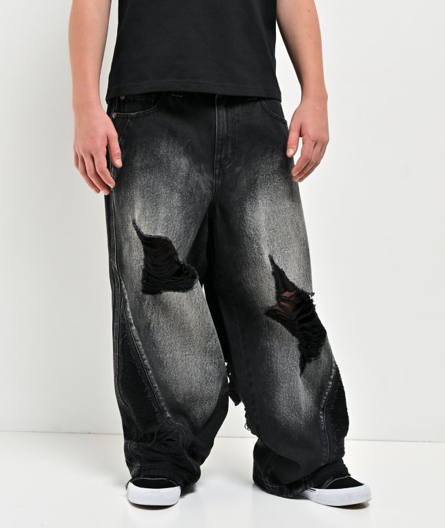 Vitriol Kids Depth Distressed Black Wash Ultra Wide Leg Jeans - Vitriol