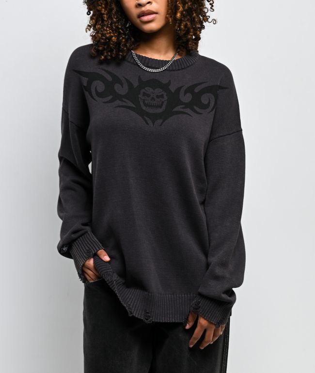 Lurking Class by Sketchy Tank Distressed Charcoal Wash Sweater - Lurking Class by Sketchy Tank