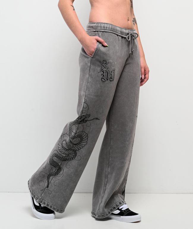 Ninth Hall Margo Snake Grey Wash Wide Leg Sweatpants - Ninth Hall