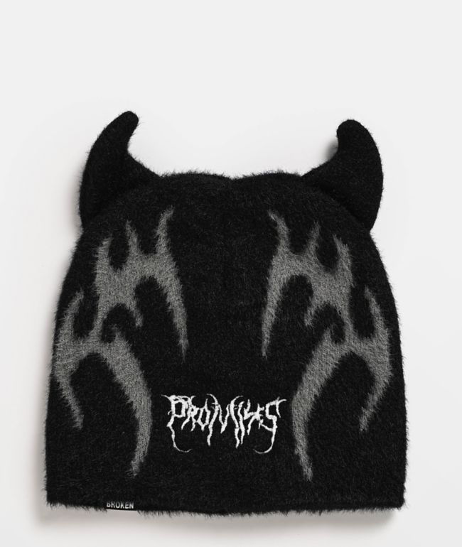 Broken Promises T-Metal Black Horn Shag Beanie - Broken Promises