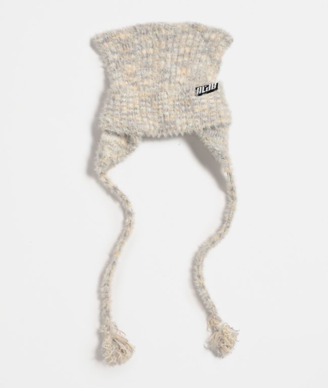 新品未使用⭐︎タグ付　CALME loose fit beanie ivory Adrienne Landau White Beanie Hat with Faux Fur Pom Pom