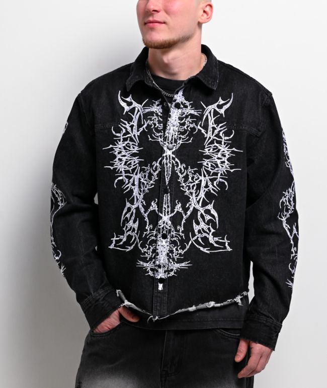 Vitriol Destroyed Denim Black Wash Long Sleeve Button Up Crop Shirt - Vitriol