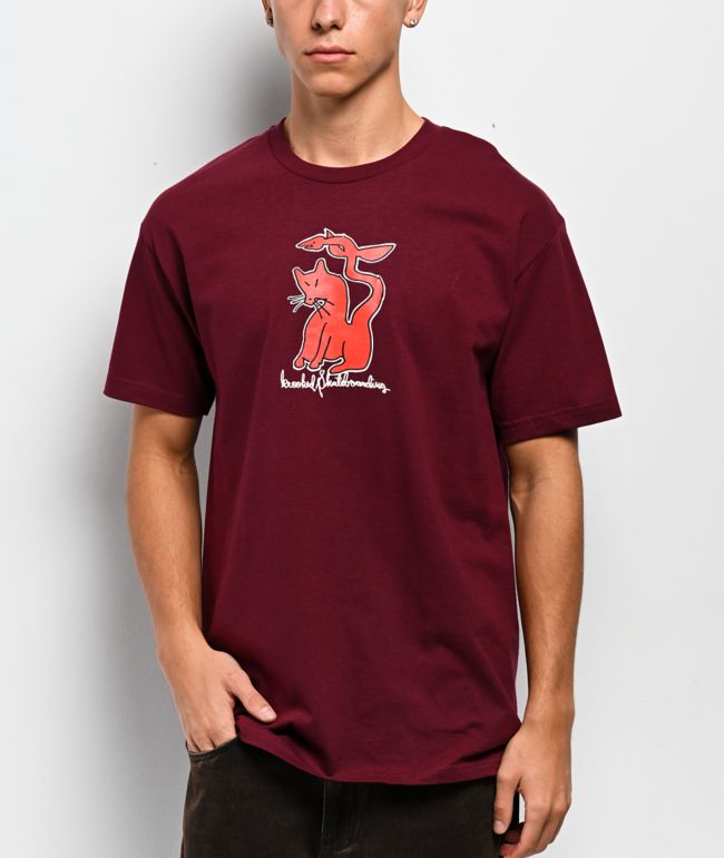 Krooked Kat Serpent Burgundy T-Shirt - Krooked Skateboards
