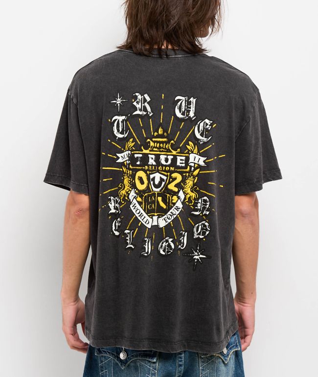 True Religion Distressed TR Logo Black Wash T-Shirt | Zumiez