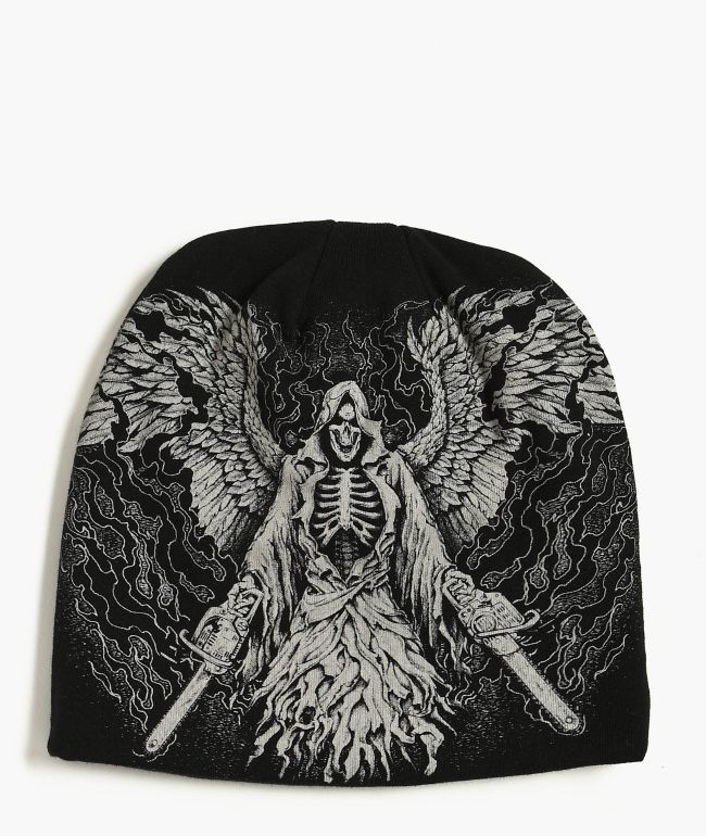 Affliction x Haunted Mound Massacre Black Reversible Skully Beanie