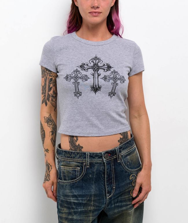 Ninth Hall Nightcrawler Grey Crop T-Shirt - Ninth Hall