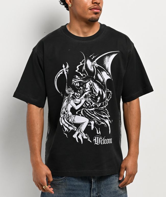 Welcome Archangel Black Wash Knit T-Shirt - Welcome Skateboards