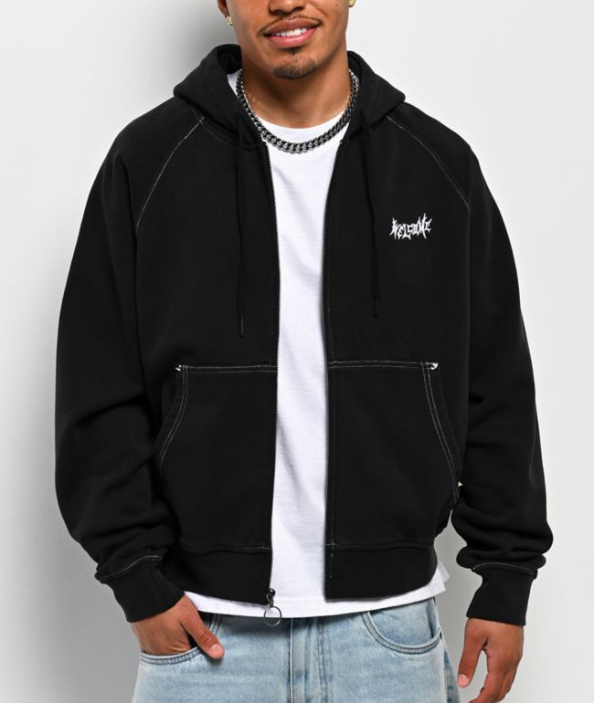 Welcome Duality Black Wash Crop Zip Hoodie | Zumiez