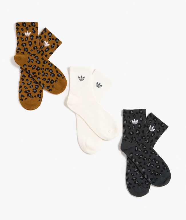 adidas Luna Leopard 3 Pack Brown, White & Grey Ankle Socks - adidas