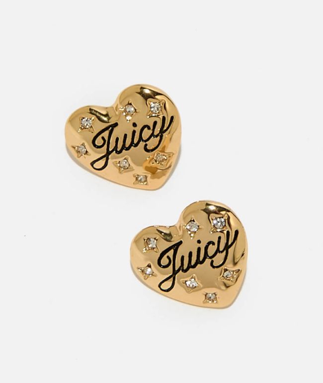 Juicy Couture Crystal Heart Goldtone Stud Earrings | Zumiez