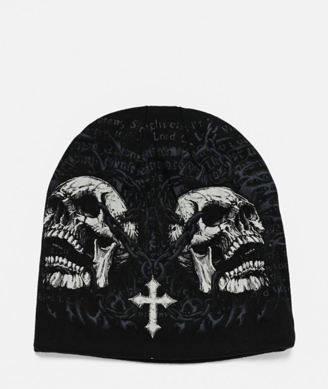 Affliction Dominion Black Reversible Skully Beanie - Affliction