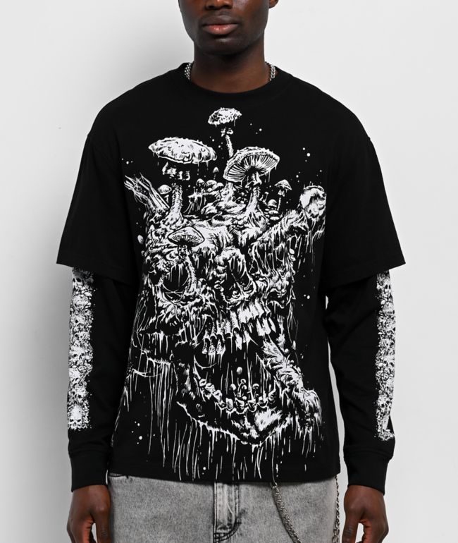 Lurking Class by Sketchy Tank Funguy Black 2fer Long Sleeve T-Shirt - Lurking Class by Sketchy Tank