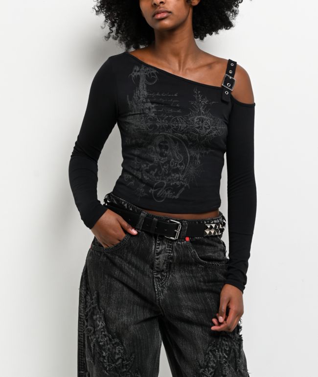 Vitriol Colette Off Shoulder Black Long Sleeve Crop T-Shirt - Vitriol