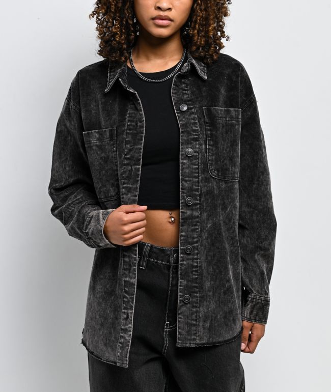 Thread & Supply Corduroy Grey Wash Long Sleeve Button Up Shirt - Thread & Supply