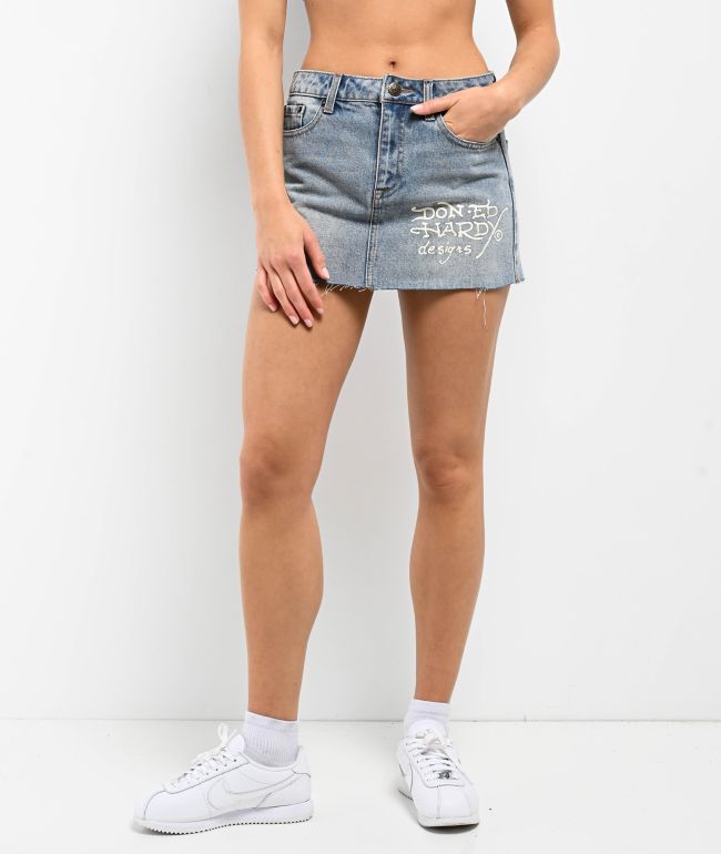 Ed Hardy Sacred Heart Light Wash Cutoff Mini Skirt - Ed Hardy