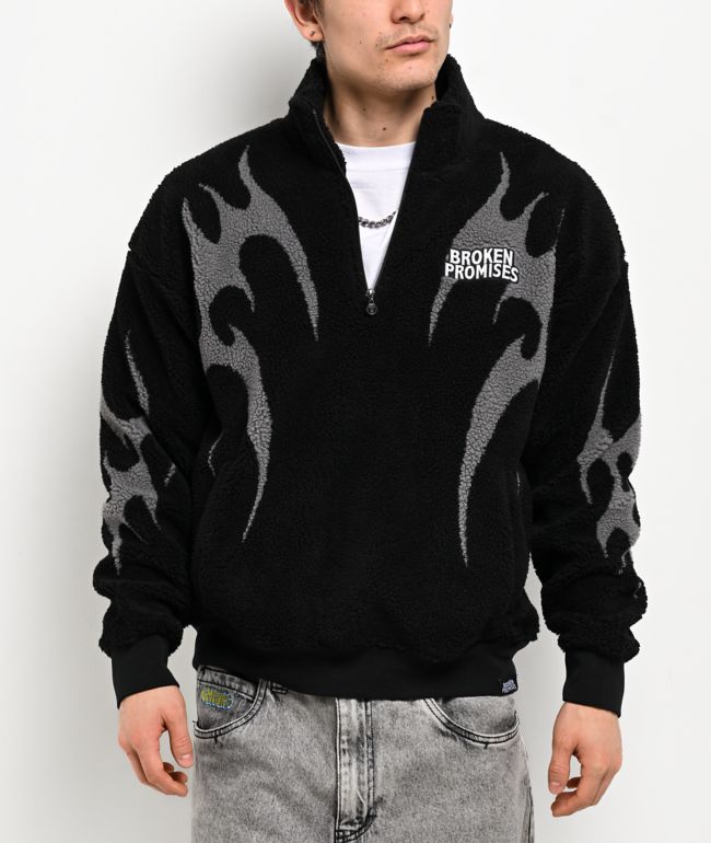 Broken Promises Metal Black Sherpa Quarter Zip Sweatshirt - Broken Promises