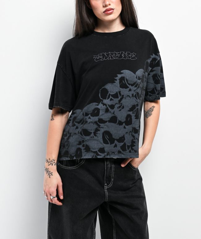 Empyre Frances Skulls Black Wash Boxy T-Shirt - Empyre