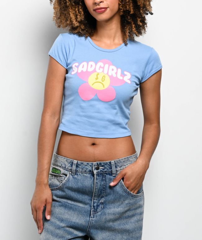 $AD GIRLZ By Junior H Daisy Baby Blue Crop T-Shirt - SAD GIRLZ