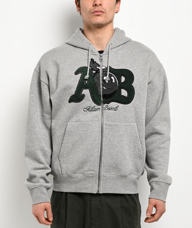Adam Bomb Mascot Chenille Grey Zip Hoodie - Adam Bomb