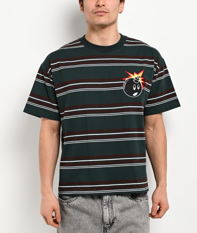Adam Bomb Logo Striped Green Knit Boxy T-Shirt - Adam Bomb
