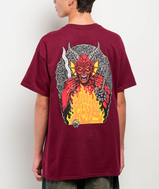 Stranger Things x Santa Cruz Hellfire Pit Maroon T-Shirt - Santa Cruz Skate