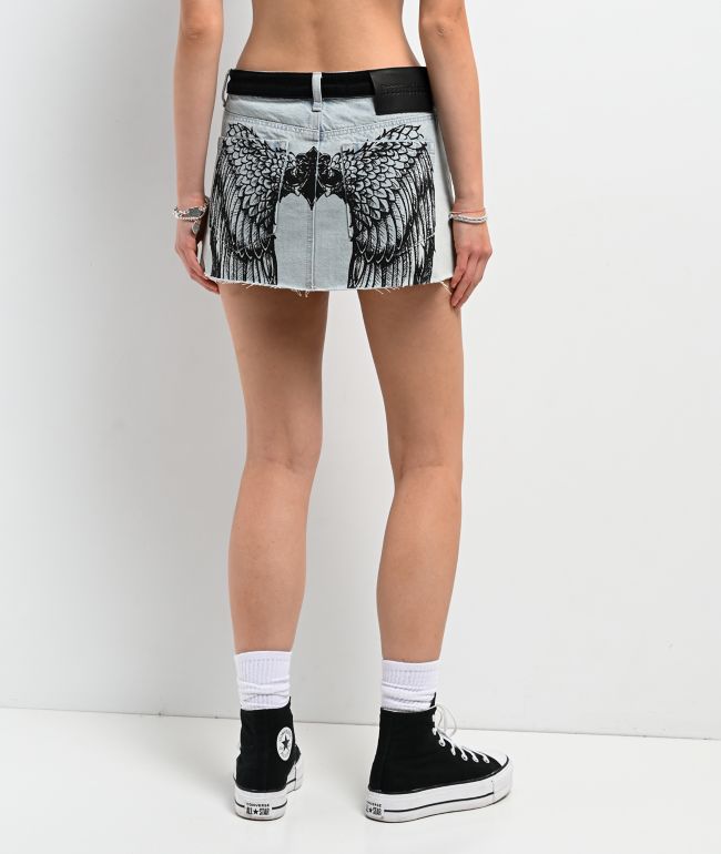 Affliction Angel Wings Blue Denim Cutoff Mini Skirt - Affliction