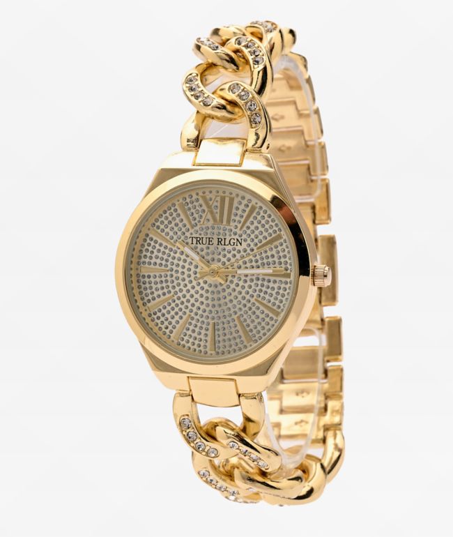 True Religion Iced Link Gold Analog Watch - True Religion