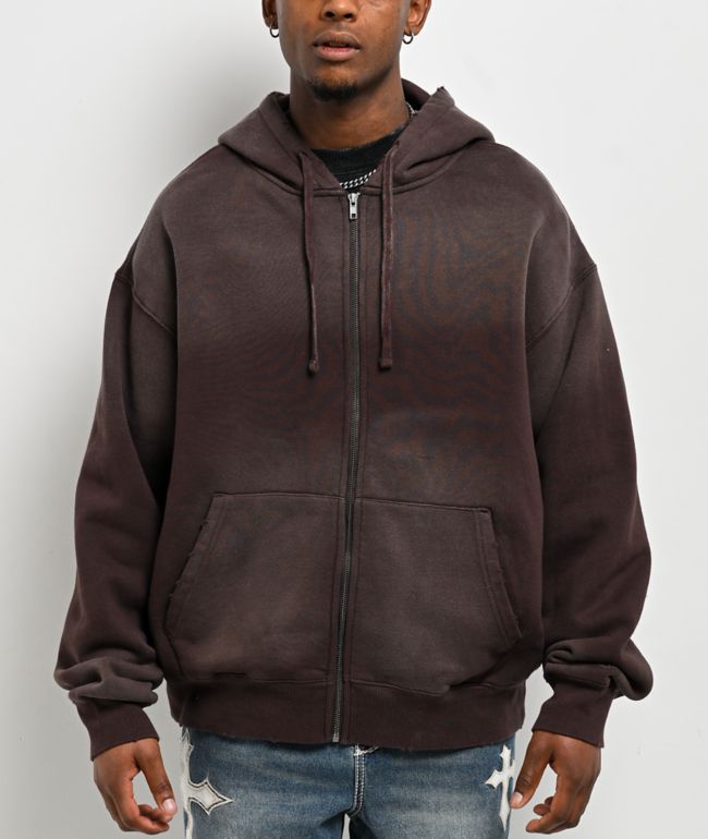 Ninth Hall Fundamentals Spray Dark Brown Wash Zip Hoodie - Ninth Hall Fundamentals