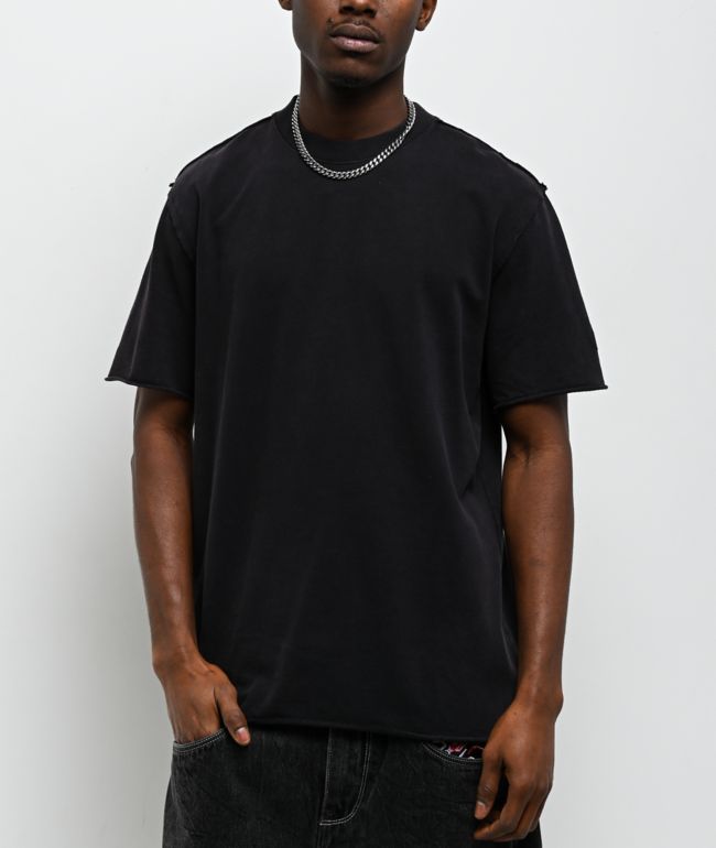 Ninth Hall Fundamentals Raw Edge Black Wash Boxy T-Shirt - Ninth Hall Fundamentals
