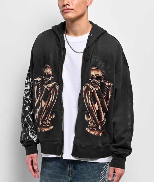 Ed Hardy Skeletons Sunfade Grey Zip Hoodie - Ed Hardy