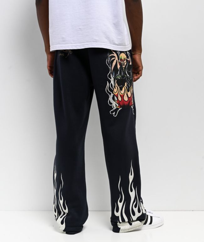 Ed Hardy Fire Lord Navy Wash Baggy Sweatpants - Ed Hardy