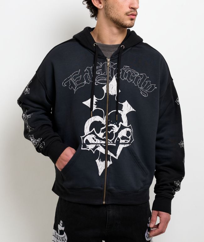 Ed Hardy Crosses Sunfade Black Zip Hoodie - Ed Hardy