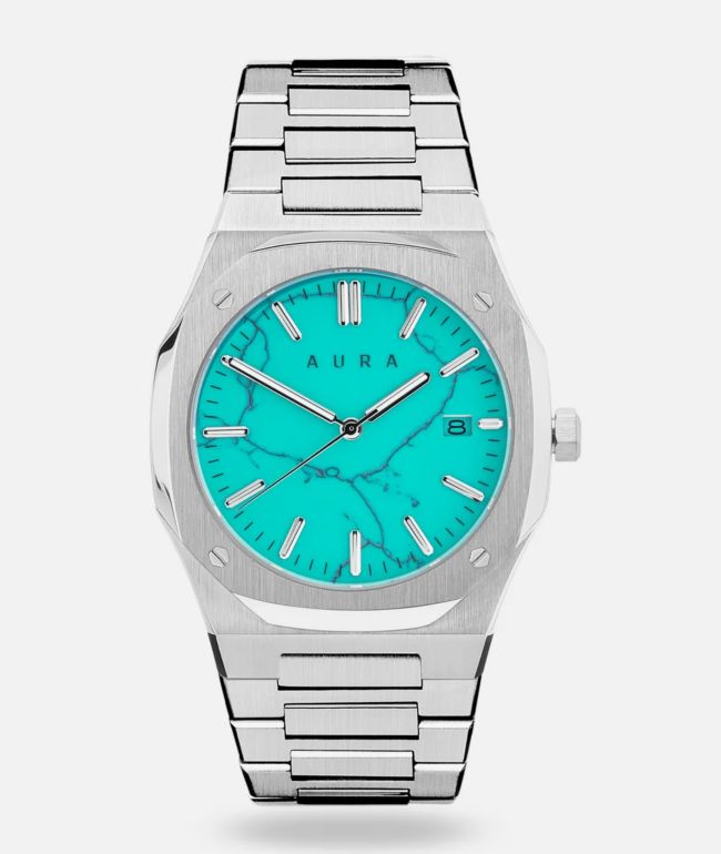 AURA Date 003 Steel & Turquoise Analog Watch - AURA Watches