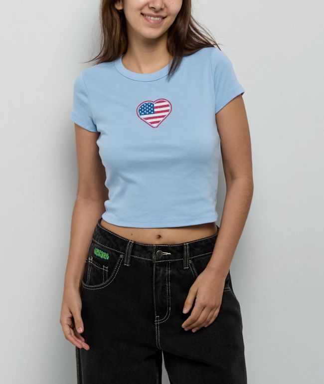 Freeworld Classically Pat Blue Crop T-Shirt - Freeworld