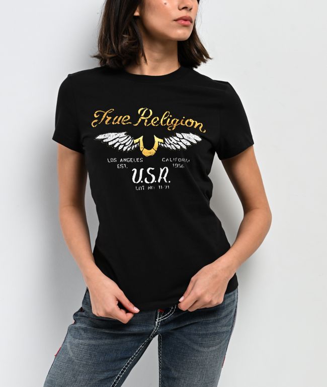 True Religion Crystal Wing Horseshoe Black T-Shirt - True Religion